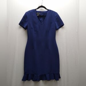 Elegant Blue Modest Feminine Career Dress with Ruffle Hem Jeremy Spencer Sz10